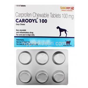 カプロフェン, カロディル Carodyl, 100mg チュアブル錠 (Sava Medicare) 箱、錠剤