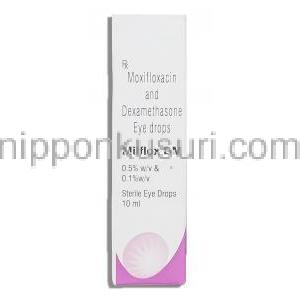 ミルフロックスDM Milflox DM,モキシフロキサシン・デキサメタゾン,  0.5% 点眼薬 (Sun Pharma) 箱