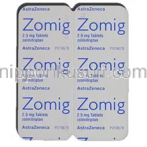 ゾーミッグ Zomig, ゾルミトリプタン 2.5mg 錠 (アストラゼネカ) 包装裏面