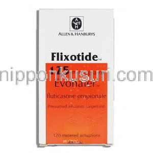 フリゾタイド Flixotide, フルチカゾンプロピオン酸エステル 125mcg 吸入剤 (Allen Hunbrys) 箱