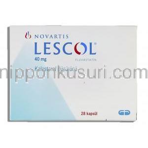 レスコール Lescol, ローコール ジェネリック, フルバスタチン 40mg (Novartis) 箱