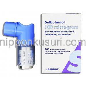 サルブタモール 100mcg 200md 圧縮吸入剤 (Sandoz)