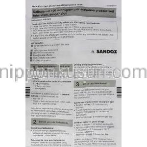 サルブタモール 100mcg 200md 圧縮吸入剤 (Sandoz)  情報シート1