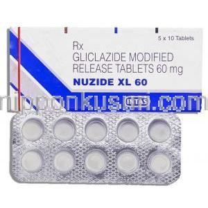 グリクラジド（グリミクロンジェネリック）, Nuzide XL,  グリクラジド 60mg 錠 (Intas)