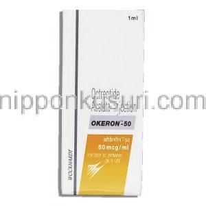 オケロン Okeron, サンドスタチン ジェネリック, オクトレオチド酢酸塩  50mcg 注射 (Wockhardt) 箱