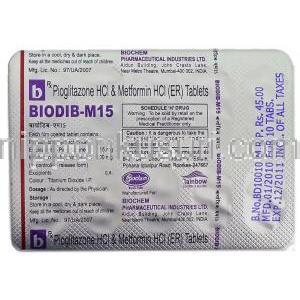 BioDib-M15, ピオグリタゾン/メトホルミン 錠　包装