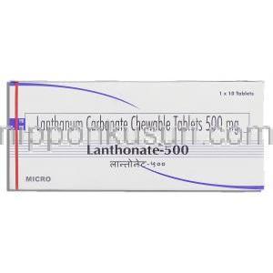 ランゾネート Lanthonate, ホスレノール ジェネリック, 炭酸ランタン 500mg 錠 (Micro Labs) 箱