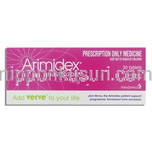 アリミデックス Arimidex, アナストロゾール 1mg 錠（アストラゼネカ社） 箱