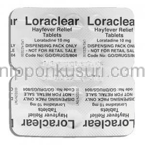 ロラクリア Loraclear, クラリチン ジェネリック, ロラタジン 10mg 錠 (AFT Pharma) 包装裏面