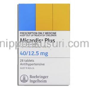 ミカルディス プラス Micardis Plus, テルミサルタン・ヒドロクロロチアジド配合 40/12.5mg (Boehringer Ingelheim) 箱