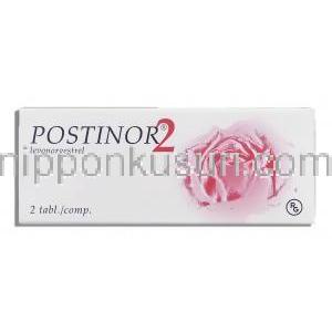 ポスチノール2 Postinor 2, レボノルゲストレル 0.75mg 錠 (Gedeon Richter) 箱