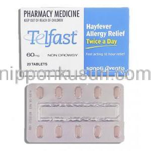 テルファースト Telfast, 塩酸フェキソフェナジン 60mg 錠 (Aventis/アベンティス社)