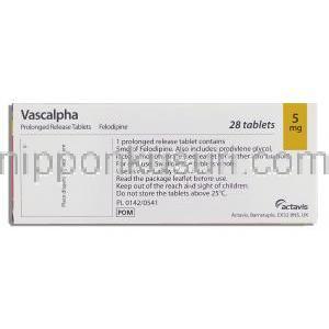 バスカルファ Vascalpha, フェロジピン 5mg 錠 (Actavis) 箱裏面