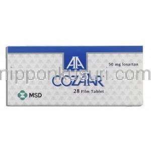 コザール Cozaar, ニューロタン ジェネリック, ロサルタンカリウム 50mg 錠 (MSD) 箱