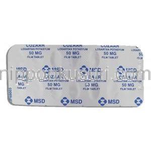 コザール Cozaar, ニューロタン ジェネリック, ロサルタンカリウム 50mg 錠 (MSD) 包装裏面