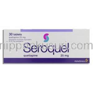 セロクエル Seroquel, クエチアピン フマル酸塩 25mg （アストロゼネカ社） 箱