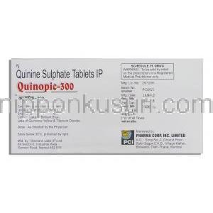 Quキノピック inopic, キニーネ Quinine  300mg （Pharma Corp） 箱裏面