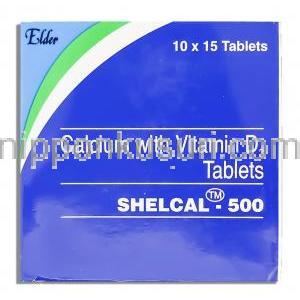 シェルカル Shelcal, カルシウム/ ビタミン D3 250 mg /125 iu （エルダー製薬） 箱