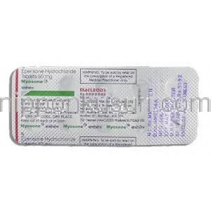 ミオゾン Myosone, ミオナール, エペリゾン 50mg 錠 (Macleods) 包装裏面