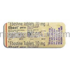 エバスト Ebast, エバステル ジェネリック, エバスチン 10mg （Micro Labs） 包装裏面