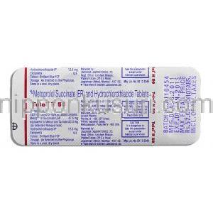 トロールH50 Tolol H 50, メトプロロール/ヒドロクロロチアジド, ロプレッサー HCT, 50mg / 12.5mg 錠 (Unichem) 包装裏