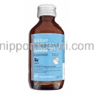 ゾビラックス Zovirax 100ml, アシクロビル 400 mg/5ml x 100ml  経口服用液 (GSK) ボトル