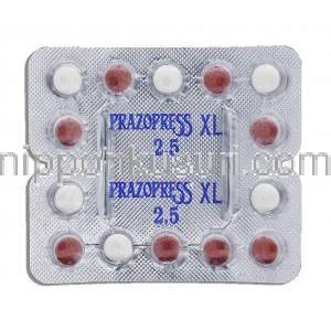 プラゾプレスXL Prazopress XL 2.5, Generic Prazosin, ミニプレス ジェネリック, プラゾシン 2.5mg 錠  (Sun Pharma) 包装