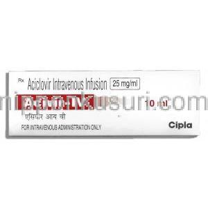 アシビル Acivir, ゾビラックス ジェネリック , アシクロビル 25mg/5ml x 10ml  点滴静注 (Cipla)