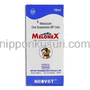 メロネックス Melonex, メロキシカム, メタカム ジェネリック 10ml 経口内服液薬 (Intas/Neovet) 箱