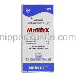 メロネックス Melonex, メロキシカム, メタカム ジェネリック 10ml 経口内服液薬 (Intas/Neovet) 箱裏面