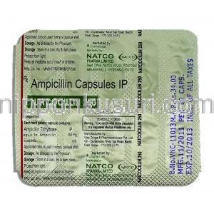 ナトコシリン Natcocillin 250, アンピシリン カプセル 包装裏面