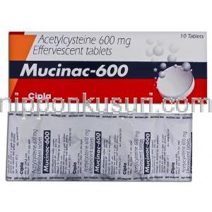 アセチルシステイン , Mucinac 600, 600MG アセチルシステイン 発泡錠 (Cipla)