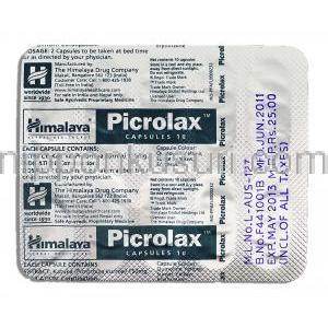 ヒマラヤ Himalaya ピクロラックス Picrolax　アーユルベーダ処方便秘薬 包装裏面