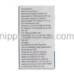 シートリ C-Tri, ロセフィン ジェネリック, セフトリアキソンナトリウム 250mg 注射バイアル 製