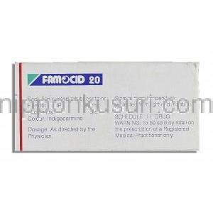 ファモシッド20 Famocid 20, ガスター ジェネリック, Famocid 20, ファモチジン 20mg 錠 (Sun Pharma) 箱裏面