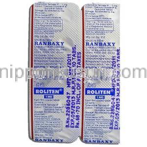 ロリテン Roliten, デトルシトール ジェネリック, 酒石酸トルテロジン 1 mg 包装裏面