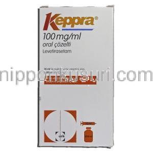 ケプラ Keppra, レベチラセタム 100mg/1ml x 300ml 内服液 箱