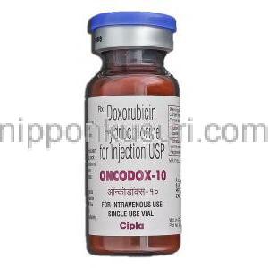 オンコドックス10 Oncodox-10, ドキシル ジェネリック, ドキソルビシン 10mg 注射バイアル (Cipla) ボトル