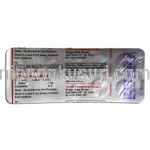 エチラーム-MD-1 Etilaam-MD-1, エチラーム/ デパスジェネック, 1mg, 口内崩壊錠 包装裏面