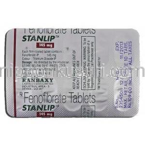スタンリップ Stanlip, トライコア/	リピディル ジェネリック, フェノフィブラート, 145 mg, 錠 包装
