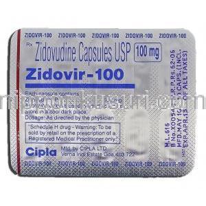 ジドビル Zidovir, レトロビルジェネリック, ジドブジン 100mg カプセル (Cipla) 包装裏面