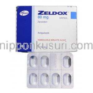 ゼルドックス Zeldox, ジプラシドン, 80mg, カプセル, 箱