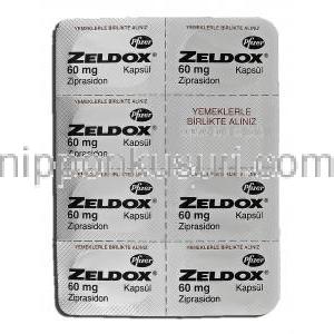 ゼルドックス Zeldox, ジプラシドン, 60mg, カプセル 箱 包装裏面