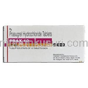 プラックス10 Prax 10, エフィエント ジェネリック, プラスグレル , 10mg, 錠 箱