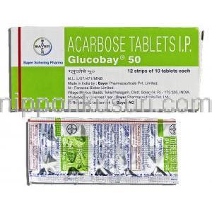 グルコバイ25 Glucobay 50, アカルボース , 50mg, 錠