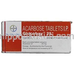 グルコバイ25 Glucobay 25, アカルボース , 25mg, 錠 箱