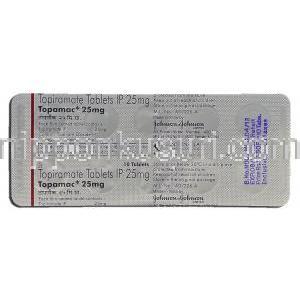 トパマック Topamac, トピラマート, 25mg, 錠 包装裏面