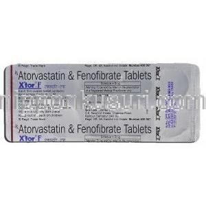 エックストール-F Xtor-F, アトルバスタチン, 10mg, フェノフィブラート配合, 160mg, 錠 包装裏面