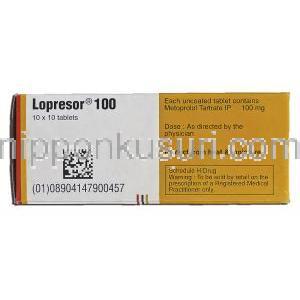 ロプレゾール100 、ロプレソールジェネリック, メトプロロール, 100mg, 箱記載情報