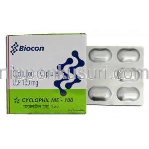 シクロフィルミー Cyclophil Me - 100, サンディミュン ジェネリック, シクロスポリン, 100mg, カプセル 箱